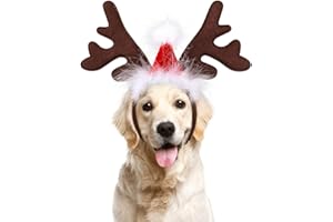 BESTOYARD Haustier Stirnband Weihnachten Rentier Geweih Stirnband mit Weihnachtsmütze Weihnachtskostüm für Haustier Hund Katze