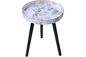 Simmer Stone Plastics Indoor Tray with Detachable Three Wooden 17.7 Inch Legs, Versatile Side Table with Tray Design, Perfect for Coffee, Tea, and Relaxation Time (Marble white)