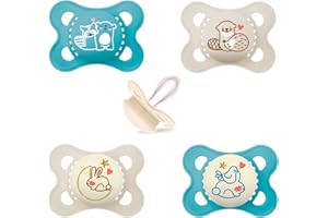 MAM Day & Night Lot de 4 tétines en silicone de 0 à 6 mois avec 2 boîtes de transport stérilisées