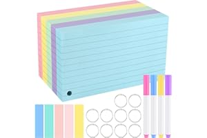 NACHLYNN Flash Cards,500 Pcs Colored Index Cards 3 x 5 in Revision Cards with 10 Rings Both Sides Lined Colored Flashcards for Studying Home Office School
