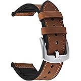 Fullmosa 20 mm/22 mm klockarmband anslutet läderarmband och silikon Meex kompatibelt med Amazfit/Huawei/Casio/Fossil, för her