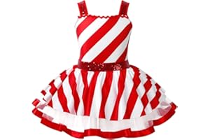 Freebily Kids Girls Christmas Santa Claus Costume Princess Sleeveless Shiny Striped Ballet Tutu Dress Xmas Party Outfits
