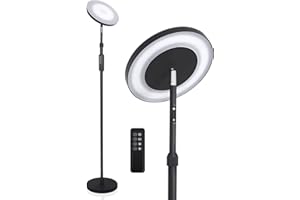 ‎ALLESIN Allesin Stehlampe LED Dimmbar, stufenlos Farbtemperatur ändern, Deckenfluter mit Fernbedienung und Touch-Steuerung, Schwarz Metall, drehbar Stehleuchte für Wohnzimmer Schlafzimmer, Büro
