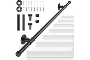 Handrails for Stairs, SenDeluz 1M Metal Stair Handrail for Indoor Outdoor Wall Mounted Handrail Non-Slip Galvanized Iron Industrial Pipe Stair Rail for Wear-Resistant, Corrosion-Resistant