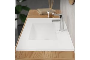 ECD Germany Vasque à Encastrer Lavabo Encastré - 810x465x175 mm - en Céramique - avec Trop-Plein et Trou de Robinet - Raccord Vidange Connexion DIN - Bassin Encastrable - Lave-Main Salle de Bain