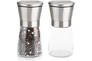 FL HUA Zestaw 2 młynków do pieprzu i soli, 180 ml, ręczny młynek do soli i pieprzu, z pokrywką ze stali nierdzewnej, do ponownego napełniania, młynek do pieprzu, młynek do przypraw, zestaw do kuchni
