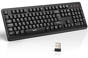 TECKNET Wireless Keyboard for Laptop, 2.4G USB Silent Computer Keyboard with Ergonomic Keys & Adjustable Feet Stand for Desktop, PC, Notebook, and Windows, QWERTY UK Full Size Layout- Black