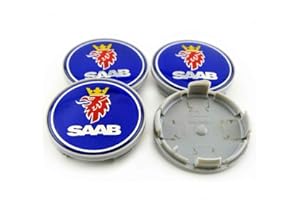 East Coast Autos - 4pcs 63mm Blue Saab Car Styling Accessories Emblem Badge Wheel Hub Caps Centre Cover SAAB 93, 9-3, 9-5 Vector Linear Aero