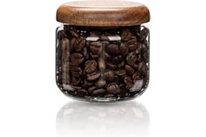 HolaJia Contenitori per alimenti in vetro con coperchi in legno, piccoli barattoli da caffè, dispensa per avena, cereali, riso, caramelle (400 ml)