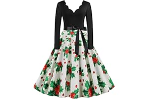 EFOFEI Womens Christmas Dresses Sexy Vintage 1950s Retro Dresses for Women V Neck Long Sleeve Party Dress