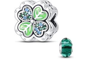 HappyStar Kolekcja zawieszek ze srebra próby 925, zawieszki z motywem koniczyny, koraliki dla kobiet, kompatybilne z europejskimi bransoletkami i naszyjnikami Pandora