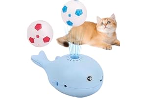 LONGGAOGAO Electric Floating Blow Pipe Ball Toy,Whale Blowing Ball Interactive Toy for Cat,Teasing Bauble with 2 Bolus, Bladeless Design Motion Activated Whale Blower, for Indoor Cats Playing, Rechargeable(Blue)