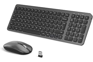 Wireless Keyboard and Mouse, PINKCAT 2.4G QWERTY UK Layout Keyboard and Cordless Silent Mouse Set with Numeric Keypad Ergonomic Energy Saving for Windows, Computer, Desktop, PC, Laptop (Gray)