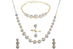 YouBella Jewellery Set for Women American Diamond Combo of Choker Necklace Set with Earrings, Bracelet and Ring for Girls and