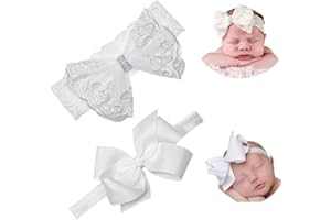Nishine 2 Pack Christening Baby Baptism Headband with White Bow Hair Band for Children (Bowknot - Pack of 2)