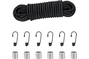 REYSHIN Cordons Élastique, tendeurs élastiques et Fixations,10 m/32 Pieds 0.31"(8 mm) Corde Extensible en Caoutchouc Noir, Parfait pour Le Transport, Le vélo et Le Chargement, Camping (10m*8mm)