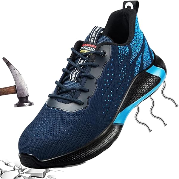 Dajingkj Veiligheidsschoenen voor heren, licht, trends, draaiknop, werkschoenen, luchtkussen, gymschoenen, ademend, stalen neus, 39 EU