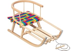 ‎GREEN BLUE Green Blue drewniane sanki z drewna bukowego, w zestawie z linką do ciągnięcia, dziecięce sanki zimowe