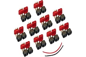 ONPRO 10 Paires AM1015E-F/M Deans T Femelle Mâle Fiche Prise Connecteur Adaptateur en Plaqué Or Anti-dérapant avec Gaine et Gaine Thermorétractable