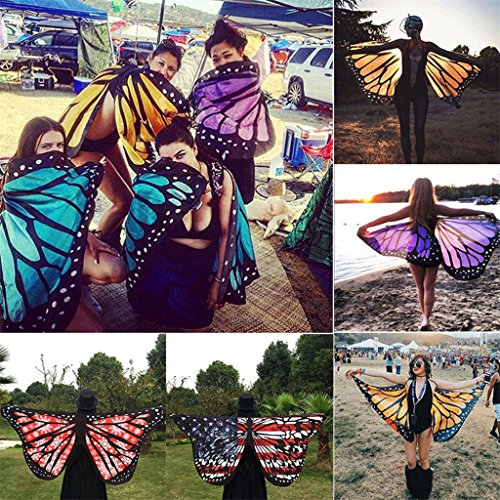 yipinco7285 147 x 65cm Butterfly Wings Fabric Shawl Scarf Ladies Dress Cape Costume (Blue)