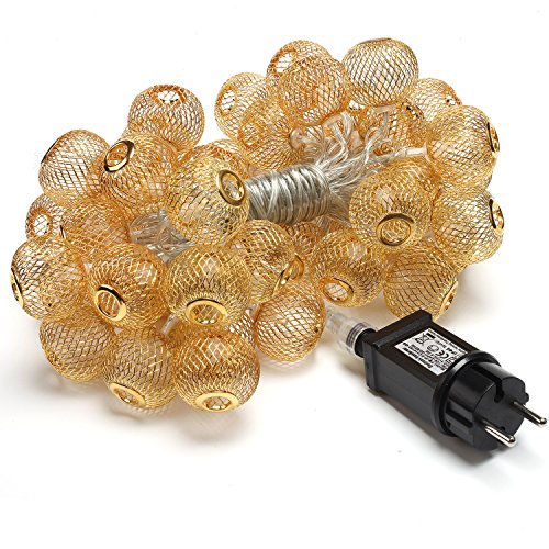 Samoleus 9,5 M 50 LED 8 Modi Mesh Ball String Lights LED Weihnachtsbeleuchtung Lichterketten, goldene Laterne für Party, Hochzeit, Urlaub, Fenster, Home Dekoration Beleuchtung (Große Laterne-Warmweiß) - 6