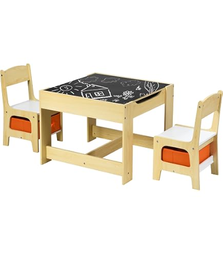 HOMASIS Lavagna Per Bambini Con Cavalletto Regolabile – Set 3 In 1 Con Tavolo, Panca E Libreria – Grigio - 4