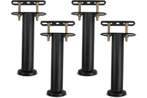 TERDEY Bed Support Legs, Metal Adjustable Legs for Bed, Heavy Duty Bed Center Frame Middle Reinforce Circular Bottom Extendable Slat Support Leg for Cabinet Sofa Bed Frame Replacement Parts (Black 4 Pcs)