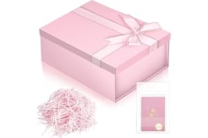 ENUTROF Boîte Cadeau Vide Boîtes Cadeaux Boite Cadeau Pliable 29x21x10cm avec Bowknot Couvercle Raphia pour Anniversaire Mariage Valentin Thanksgiving Noël Pâques Halloween Emballage (Rose)