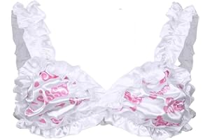 YOOJIA Men's Satin Ruffled Frilly Sissy Crossdressing Bralette Wire-Free Unlined Bra Top Nightwear