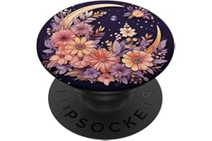 MIXED FLOWER BOUQUET FLORAL PATTERN Lune bohème et fleurs sauvages PopSockets PopGrip Adhésif