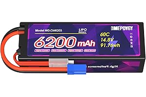 EMEPOVGY Batterie Lipo 4S 60C 6200mAh 14,8V Lipos Coque Rigide avec connecteur EC5 pour véhicules RC 1/8 1/10 RC