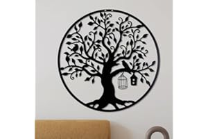 QMCAHCE Large Metal Tree of Life Metal Wall Art Decoration, 3D Tree Wall Silhouette, Abstract Wall Decor, Suitable Home Office Living Room Garden Bedroom, Decor Sculpture (11.8 * 11.8Inch)