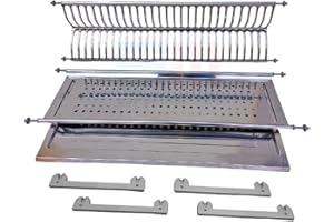 ESPOMASISHOP ScolapiattiI In ACCIAIO INOX Da Incasso Con Vaschetta Raccogligocce MADE IN ITALY COMPLETO DI KIT STAFFE PER IL MONTAGGIO (SCOLAPIATTI + KIT 56 cm Montaggio 53 A 60 CM)