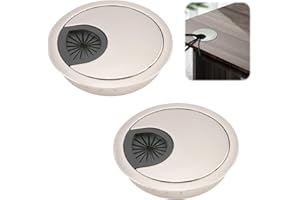 LTTEEA 2 Pack 80mm Desk Grommet Kit,Zinc Alloy Desk Hole Covers,Computer Desktop Grommets Cable Management Wire Organizers,Round Table Cable Hole Cover for Home Office,Brushed Silver