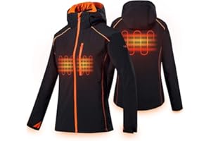 CONQUECO Mujer Chaqueta Calefactada con Batería, Slim Fit Chaqueta Eléctrica con Capucha, Carcasa Suave Térmica en Invierno