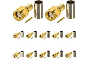 Greluma 12 Pièces Connecteur SMA connecteur RF plaqué or à sertir mâle pour câbles coaxiaux RG58 RG303 RG141 RG142 RG400 LMR195
