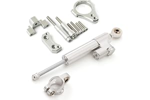 NICEDOLL Passend für Kugoo G-Booster, Scooter, Lenkungsdämpfer, CNC-Motorrad-Stabilisator, Lenkungsdämpfer, 50 mm, Klemmhalterung, Halterung, Set, Silber
