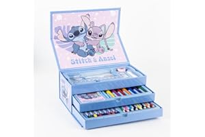 CERDÁ LIFE'S LITTLE MOMENTS Disney Lilo & Stitch Art Set for Kids | 52-Piece Colouring Stationery Suitcase with Markers, Crayons, Pencils & More | Stitch Creative Art Briefcase for Drawing & Coloring Fun