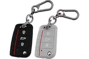 ERMWALR for VW Key Fob Cover with Keychain, 3 Buttons Silicone Keys Shells Car Key Cover Compatible with Volkswagen Golf 7 Polo MK6 Jetta Tiguan Skoda Superb Seat Leon Ibiza 2 Pack(Vlw-3B-BG)