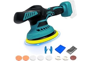 PAIIPUIIT Akku Poliermaschine, Bürstenlos, 125mm und 16PCS Anhänge, Polieren Pad zum Entfernen von Farbe und Mörtel , zum Polieren, Schleifen (21V Ohne Batterie)
