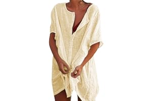 RITOSTA Camisas Mujer Largos Vestido Playa Verano Camisa Suelta de Bikini Cover Up Traje de Playa para Mujer Vestido de Playa Casual Blusa Camisolas Playeras Suelto Pareos Color Sólido