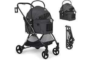 Beberoad 3-in-1 Pet Stroller Dog Pram Detachable Carrier Car Seat Pet Strollers for Small Medium Dogs Cats, Dog Cat Buggy Pushchair Trolley, Folding Lightweight Travel Pet Pram with Mattress (Black)