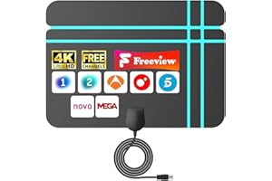 BIGEFEIXU Antena de TV Interior 2025 - Alcance Extremo de 260+ Millas para Canales 4K/1080p, Capta Señales VHF/UHF con 360° de Cobertura, Compatible con Todos los TVs, Cable 5m, Instalación Sencilla