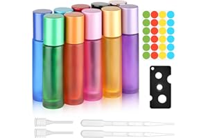 DEEPTON 10ml Roll on Glasflaschen für Ätherisches Öle, 10 Stück Roll on Flasche Leer, Rollon Flaschen mit Öffner, Strohhalm, Etiketten, Tropfer, für Parfüm, Kosmetika, Aromatherapie, Massage(10 Farben)