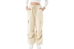 Rolanko Pantaloni Sportivi da Ragazza, con Elastico in Vita Pantaloni da Jogging Attivi Unisex con Tasche Cargo