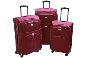 G.KAOS Trolley valigia set valigie semirigide set bagagli in tessuto super leggeri 4 ruote piroettanti trolley piccolo adatto per cabina con compagnie lowcost art.214 (Bordò)