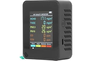 FTVOGUE CO2 Air Quality Monitor Portable LCD Backlight Screen TVOC PM2.5 PM10 Détecteur avec Alarme pour Le Testeur de qualité de L'air Semi-conducteur de Bureau avec HCHO (Black)