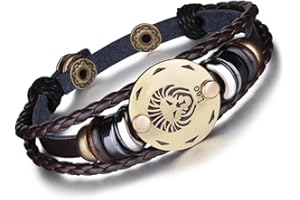 Unendlich U Braccialetto con segni zodiacali, stile punk, per uomo e donna, in pelle intrecciata e lega multistrato, 1 / 12 pezzi