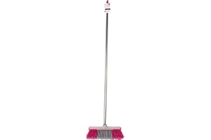 Kleeneze KL062437EU Soft Bristle Sweeping Brush, Indoor Floor Sweeper Broom, Perfect for Kitchen/Laminate/Vinyl/Hard Floors, 1.2 Metre Handle, Stainless Steel, Grey/Pink
