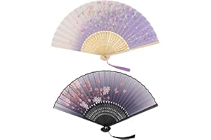 CRITIVE-SHOP Hand Fan Folding Set of 2 - Folding Fan for Women -Handheld Fan Folding Antique with Tassels for Gifts -Bamboo Silk chinese fan for Decoration, Music Festival, Dance, Party, Performance